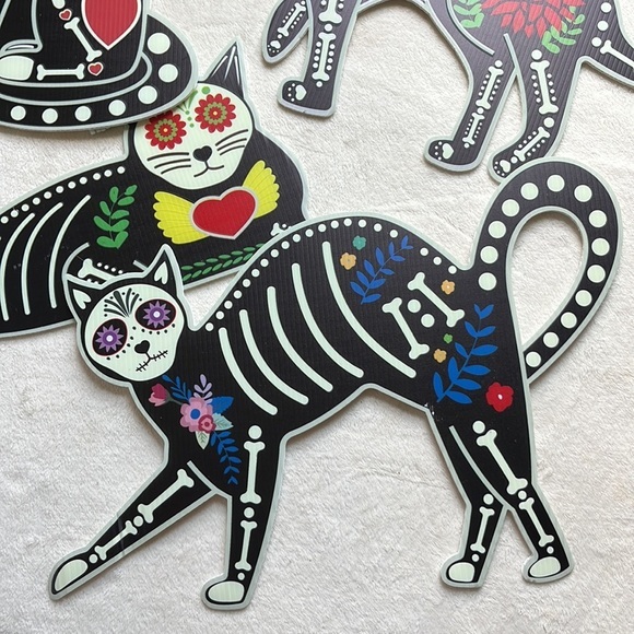 Glow-in-the-Dark Sugar Skull Yard Signs w Black Kittens for Day of the Dead - Picture 5 of 8